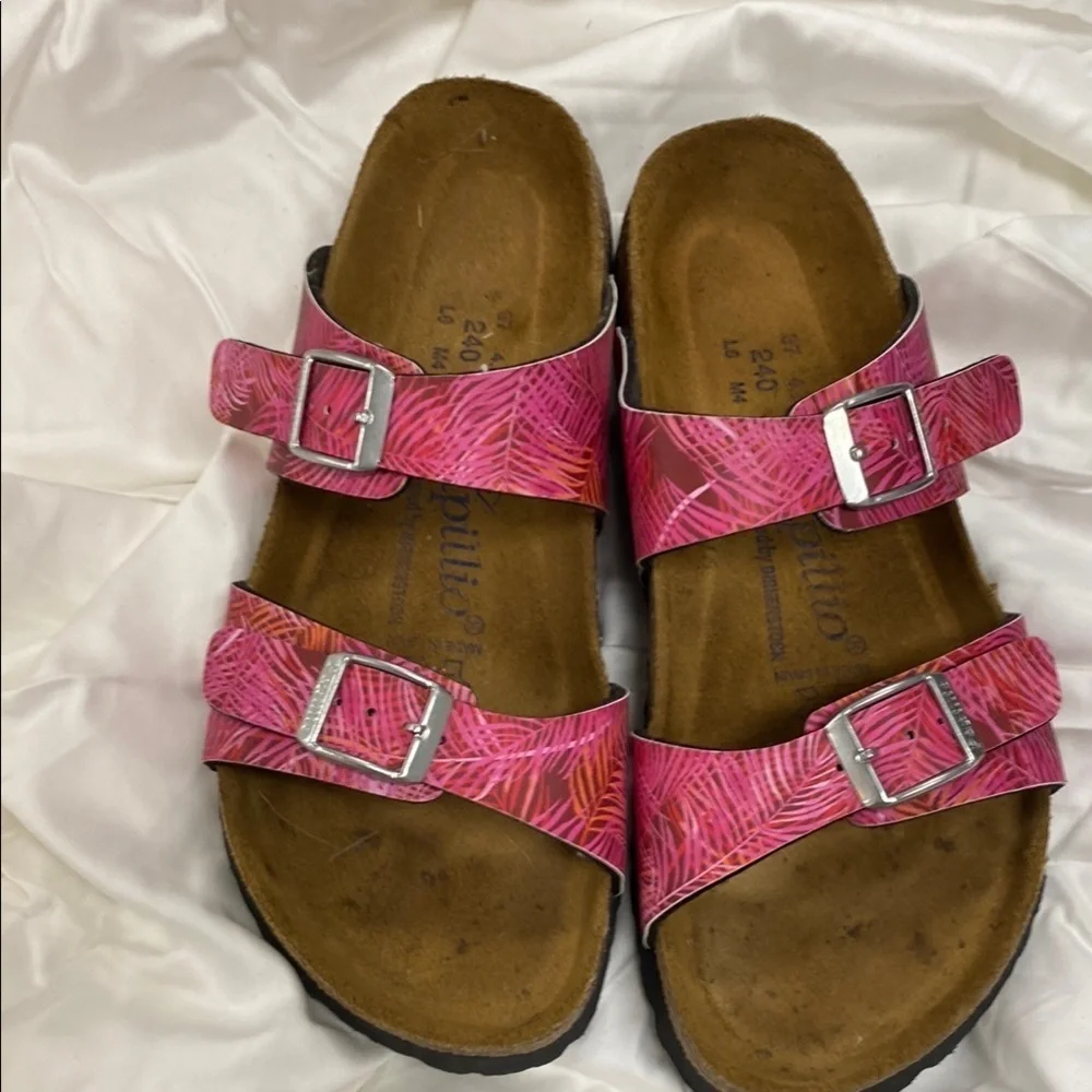 Birkenstock Pink Sandals with Silver Buckles